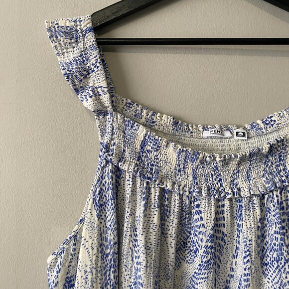 Refashioned Plus Size Upcycled 100% Cotton White Blue Double Gauze Strap Dress - Picture 3 of 13